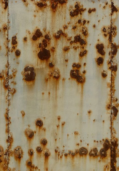 White metal texture covered by many small red spots and patches of rust.